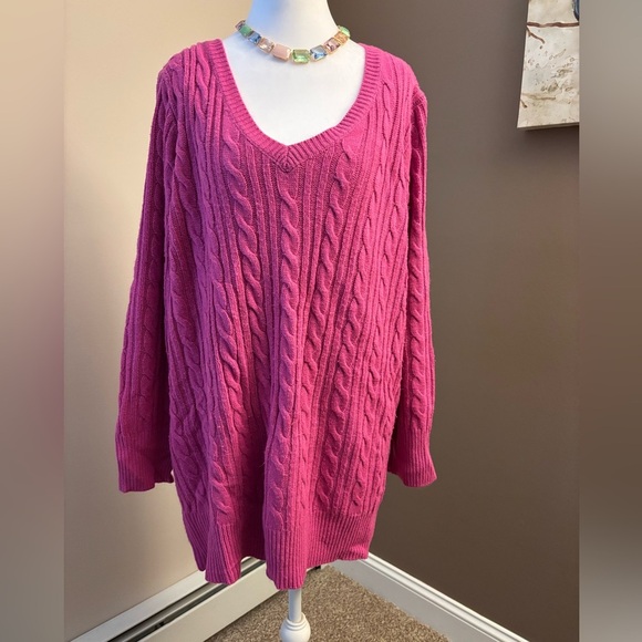 Avenue Vibrant Pink V-Neck Sweater - Picture 1 of 3